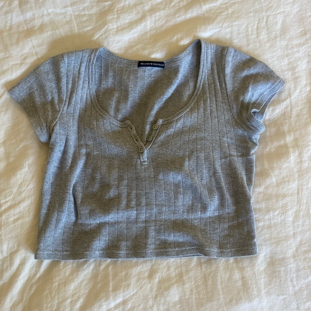Brandy Melville Gray Pointelle Crop Top